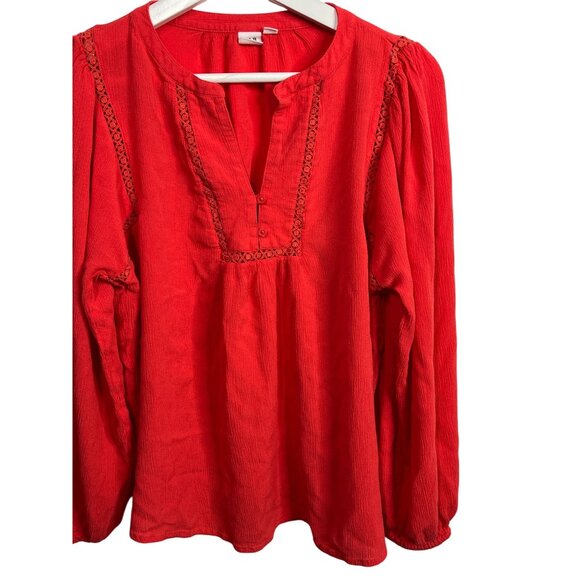 Gap Top Womens Small Shirt Blouse Long Sleeve Red Peasant Boho Casual Fall Work - Picture 3 of 16